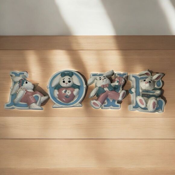 Homco Burwood Wall Plaques Set Bunnies Vintage Nursery Wall Decor 1970s Plastic - Picture 4 of 11